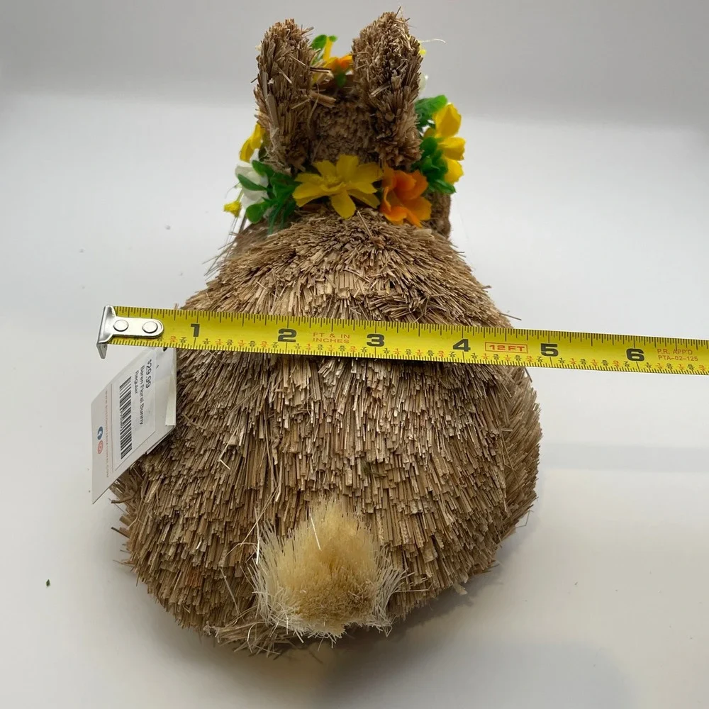 Boston International Baran Floral Bunny Sisal Straw Easter Rabbit Figurine 9in